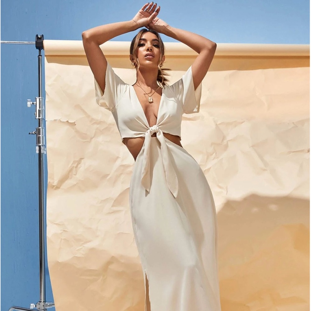 SHEIN Tie Front Split Hem Dress